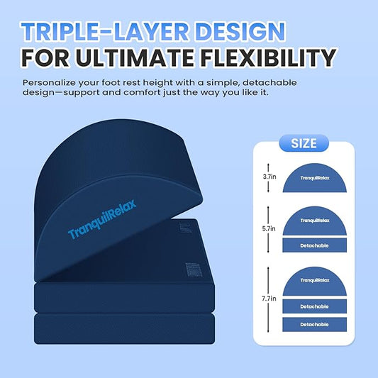 Foot Rest for Under Desk at Work, Gaming Accessories Foot Stool with 3 Adjustable Heights & Washable Cover, Comfortable Office Desk Accessories, Footrest for Office, Home and Car (Blue)