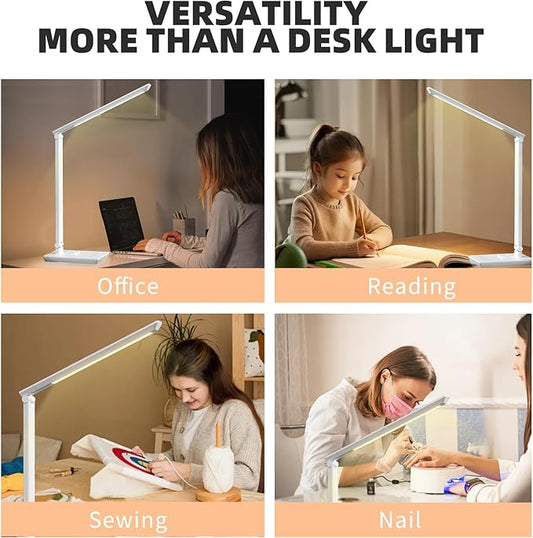 LED Desk Lamp with USB Charging Port, 14W 900LM Dimmable Eye-Caring Reading Desk Light for Stepless Dimming & 5 Lighting Modes, 9 Brightness Touch Control Desk Light for Reading, Office, Crafting