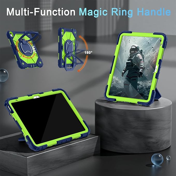 Case for iPad (A16) 11th/10th Generation 2025/2022,Heavy Duty Shockproof 10th Generation iPad Case with 360° Rotating Stand Screen Protector for i Pad 11.0/10.9 Inch Cover,Navy Green
