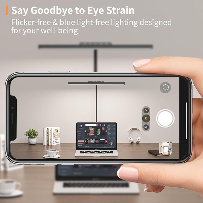 Desk Lamp, 3 Colors Stepless Dimming LED Desk Lamps for Home Office Adjustable Memory Desk Light with Clamp Touch Control Office Lamp Eye Caring Computer Light for Working Sewing(Black)