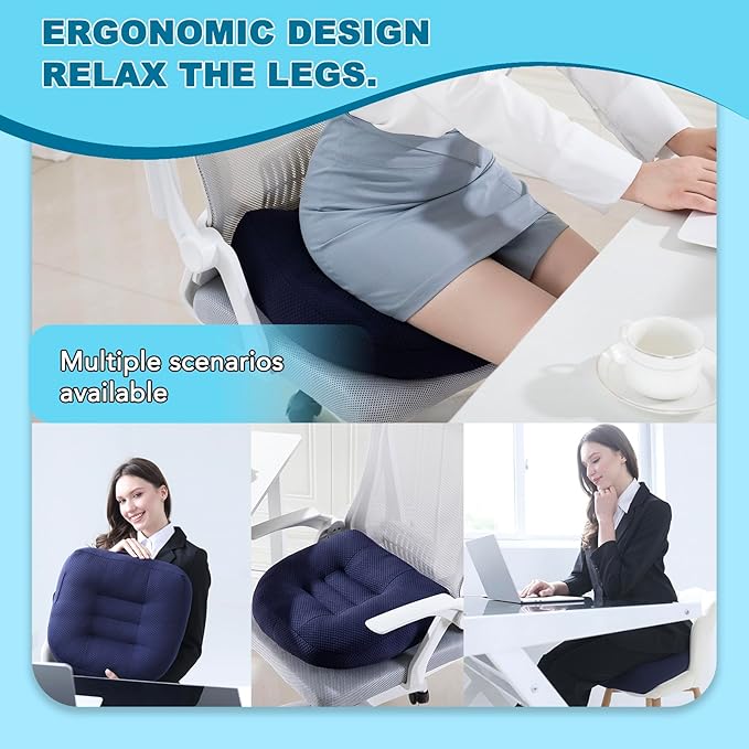 Office Chair Cushions for Back and Butt, Ergonomic Chair/Seat Cushion for Long Sitting, Sitting Pillow for Automobile, Wheelchair, Computer, Office Chair Hip Support (Blue)