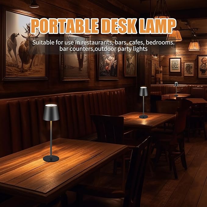 BGFHome Cordless Table Lamp LED Desk lamp,5000mAh Rechargeable Touch Night Light Wireless Minimalist Design for/Restaurant/Bedroom/Bars/Outdoor Party/Camping/Coffee Shop(2 Pack Black)