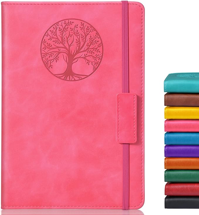 Lined Journal Notebook for Women Men,256 Pages A5 Hardcover Leather Journals for Writing,Travel,Business,Work & School,College Ruled Notebooks for Note Taking,Diary Notepad 5.7"×8.3"(pink)