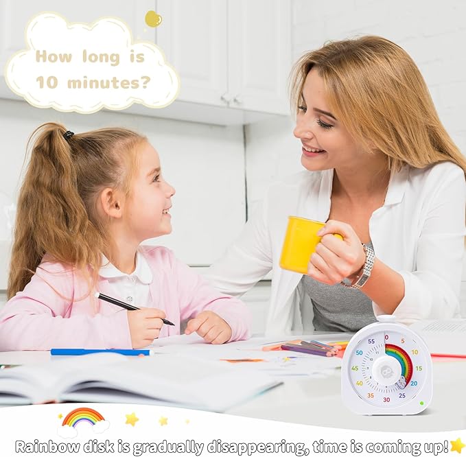 Visual Timer for Kids β 60min/12h Rainbow Magnetic Timer for Classroom, Rechargeable Silent Countdown Timer with Pomodoro Mode, ADHD Time Management Tool