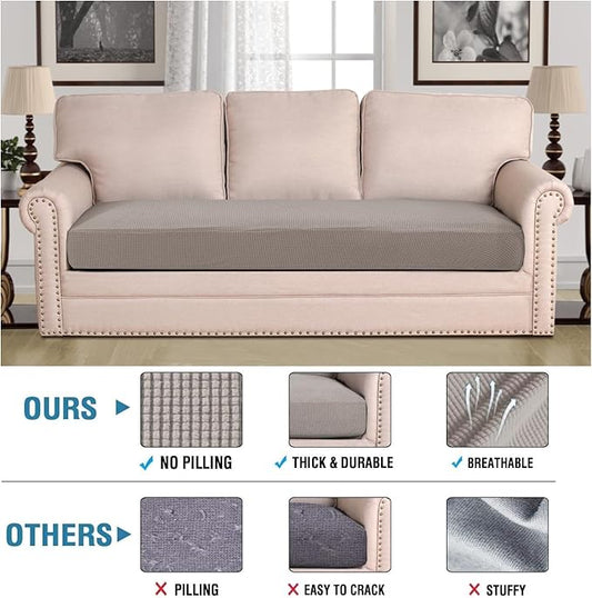 H.VERSAILTEX Super Stretch Individual Seat Cushion Covers Sofa Covers Couch Cushion Covers Slipcover Sets Thick Jacquard Textured Twill Fabric (1 Piece Sofa Cushion Cover, Taupe)