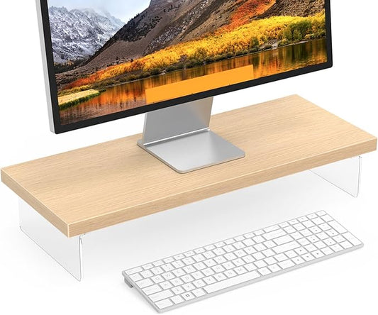 Monitor Stand Riser, Wood & Acrylic Computer Monitor Stand Desk Desktop Organizer Table For Home, Office Workspace, Laptop Riser, Printer, PC & TV Screen Riser
