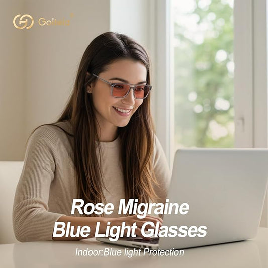 Goiteia FL-Rose Migraine Glasses,Blocks 480–520 nm Light, Light Sensitivity Glasses for Fluorescent LED Glare,Photophobia