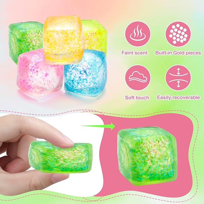 10 Pack Stress Cube Squishy Stress Balls for Adults Kids, Sensory Fidget Toys for Anxiety Stress Relief, Stretchy and Slow Rising Sparkling Malt Sugar Squeeze Toy for Boys Girls Party Favors