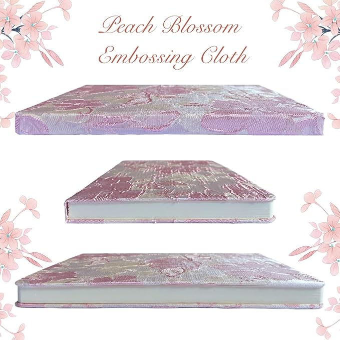 Pink Notebook, A5, Ruled Journal, Hardcover, Lay-flat, Embroidered Flower Journal, Beautiful Journal, Cute Notebooks for Women, Gift for Her, Writing Journal, Gratitude Journal, Peach Blossom