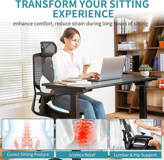 FLORICH Seat Cushion Lumbar Support Pillow for Office Chair, Car Lower Back Support, Ergonomic Desk Chair Pillow for Butt and Back Support of Memory Foam Seat Pad(Grey)