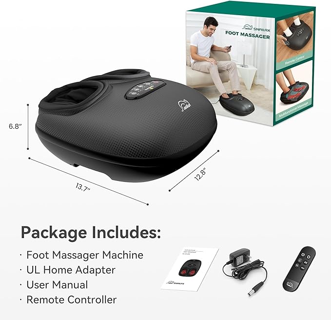 Snailax Shiatsu Foot Massager with Heat, Deep Kneading, Compression, Vibration,FSA HSA Eligible,Electric Feet Massage Machine for Plantar Fasciitis,Neuropathy,Foot Warmer,Remote Control,Size 13,Gifts