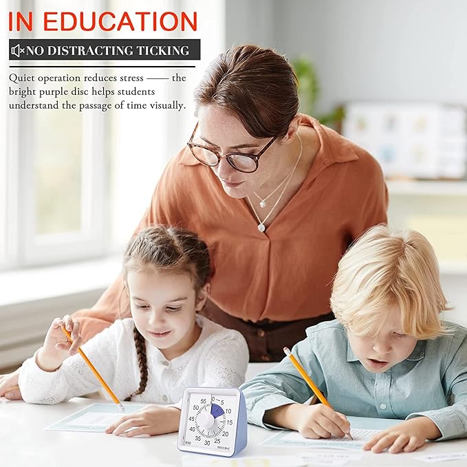 Secura 60-Minute Visual Timer, Classroom Timer, Countdown Timer for Kids and Adults, Time Management Tool for Teaching (Purple & Purple)