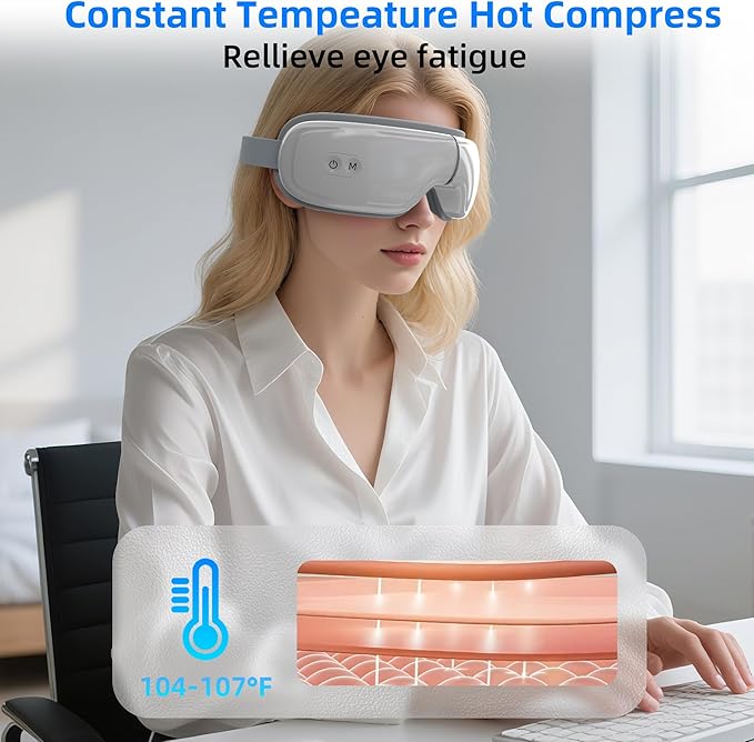 Eye Massager with Heating, Head Massager for Sleeping, Relieve Strain Dry Eyes, Face Massager, Smart Sleep Eye mask, Relax, Reduce Stress, Birthday Gifts for Women Men