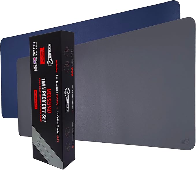 PU Leather Desk Mat| Premium Mouse Pad with Bonus Coaster | Stylish, Durable, Waterproof Mouse Pad for Office & Home (Navy Blue+Steel Grey, XXL -PU Twin Set)
