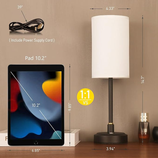Small Cordless Touch Lamps for Nightstand Lamp Battery Operated Rechargeable Lamp, Portable 3 Colors Stepless Dimmable Fabric Shade Night Light for Restaurant/Bedroom/Outdoor (White+Black)