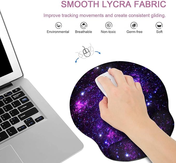 RICHEN Memory Foam Mouse Pad with Wrist Support,Ergonomic Mouse Pad with Wrist Rest,Non-Slip Rubber Base for Computer Laptop & Mac,Lightweight Rest for Home,Office & Travel (Purple Starry)