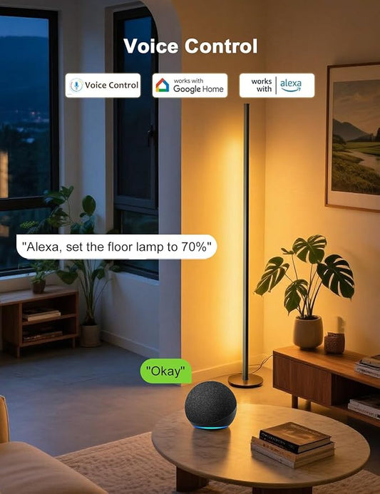 Corner Floor Lamp, RGB IC Smart Corner Lamps Work with Alexa, APP and Remote Control, Music Sync & Timing, Color Changing Ambient Lighting for Living Room Bedroom Gaming One Connected Pair