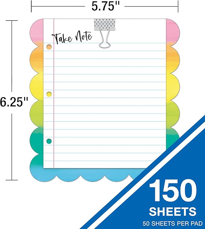 Carson Dellosa Creatively Inspired Notepad 3-Pack, Rainbow Note Pads for Goals, To Do List, Checklist, Notes, and Classroom Organization Stationary, Desk Accessories and Office Supplies