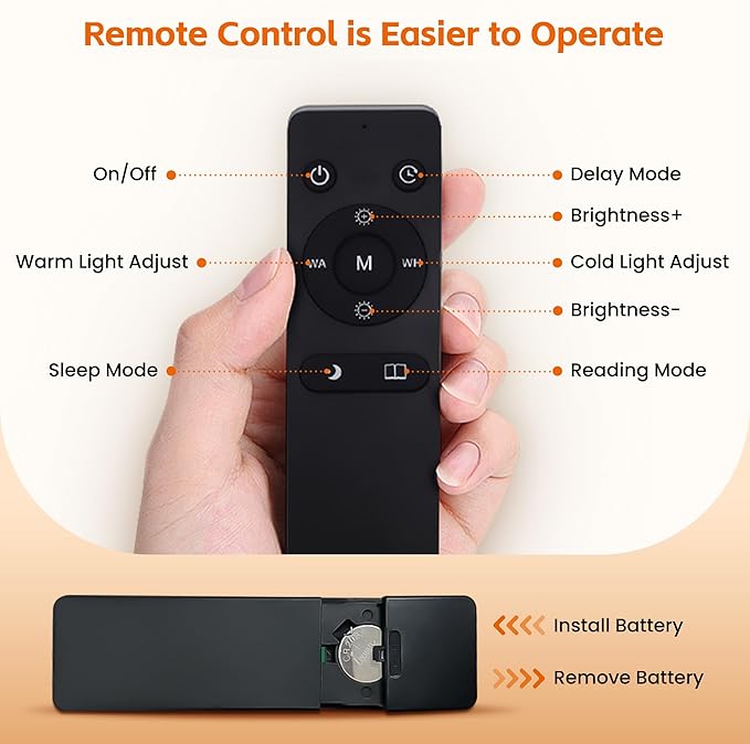 LED Desk Lamp with Clamp, Eye-Caring Adjustable Brightness, 3 Lighting Modes, Touch & Remote Control Clip Light for Home Office, Study, Computer Work, Reading, Puzzle, Task (Black)