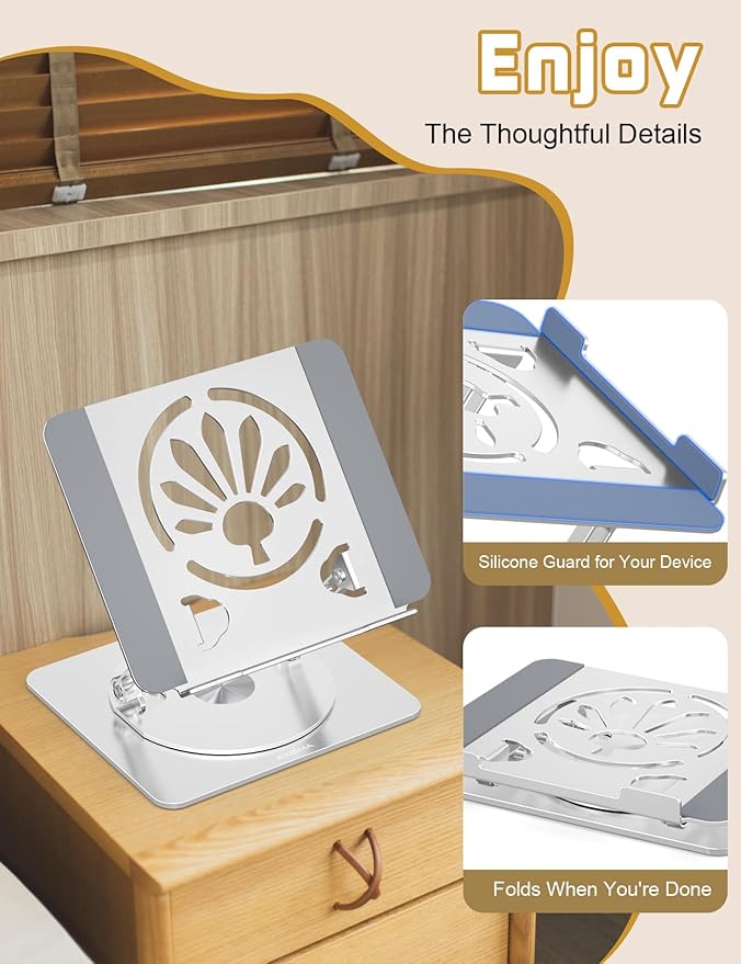 Adjustable Laptop Stand for Desk-360° Rotating Foldable Laptop Holder Ergonomic Laptop Riser for MacBook Pro/Air Dell HP Lenovo Notebook up to 16",Silver