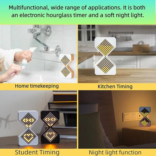 Digital Hourglass 1-30 Minute Freely Adjustable Gravity Timer Dynamic Flow Cube Led Night Light Hourglass Timer for Classroom Home Office Cooking (White, Yellow Light Source)
