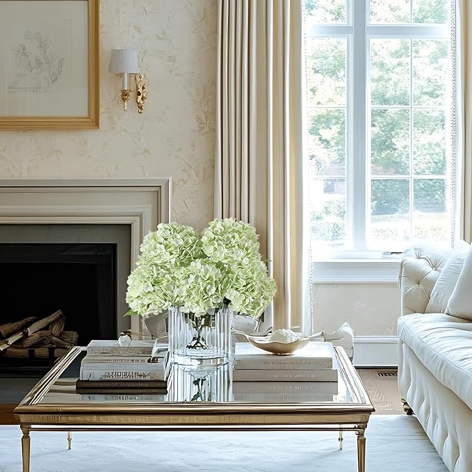 Light Green Hydrangea Artificial Flowers 3pcs Lifelike Faux Hydrangea Real Touch Fake Flowers for Home Wedding Office Party Living Room Decoration,22inch