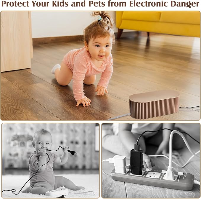 Marsui 2 Pcs Cable Management Box Cord Hider Organizer with 46 Pcs Cable Management Kit Wire Box for Power Strips Surge Protectors Desk TV Computer Wires Home Office(Light Coffee)