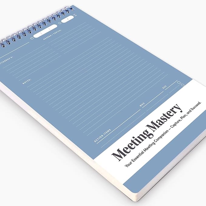 BestSelf Meeting Mastery Pad - 9.50ā X 6.70ā - Compact Design Professional Notebook, Journal Notebooks, Perforated Notebook Journal, 50 Double-Sided 120gsm Sheets | Blue Writing Pads