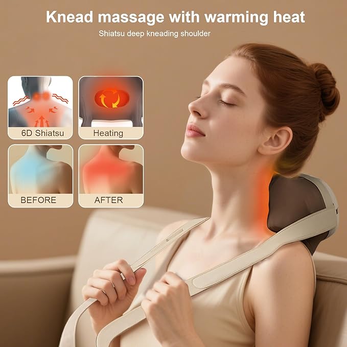 Shiatsu Back and Neck Massager with Heat, Cordless Shoulder Massager Pillow Rechargeable, 6D Kneading Neck Massage Pain Relief deep Tissue Gifts for Men Women Mom Dad