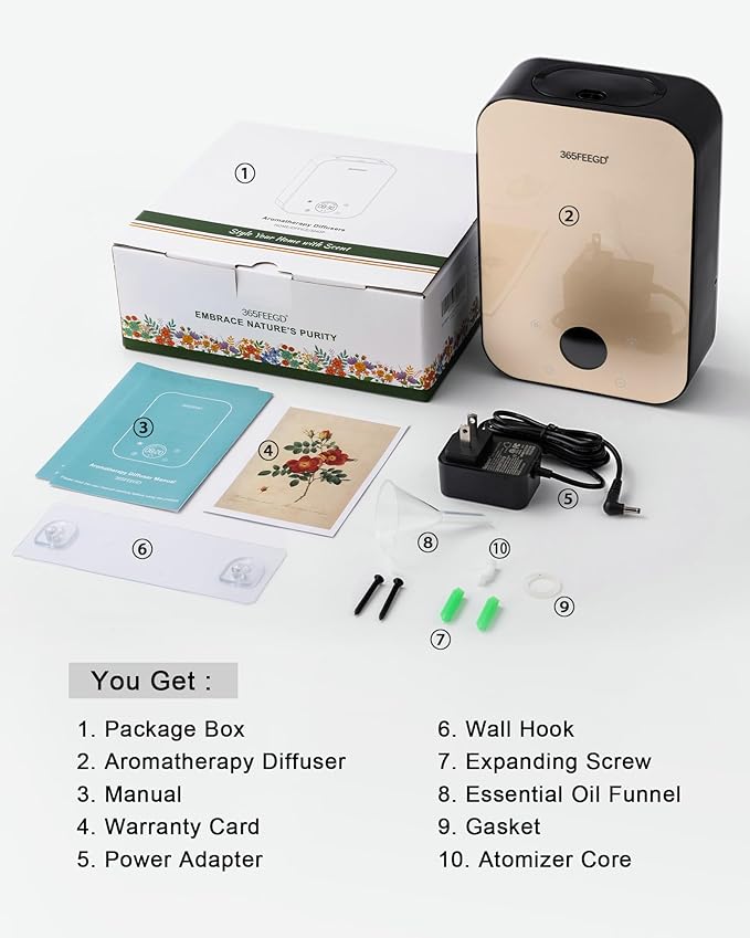 Waterless Oil Diffuser - Pure Essential Oil Diffuser with App Control - 150ml/1700 Sq.Ft. Coverage for Effective Aromatherapy in Home/Office/Hotel (Black Gold)