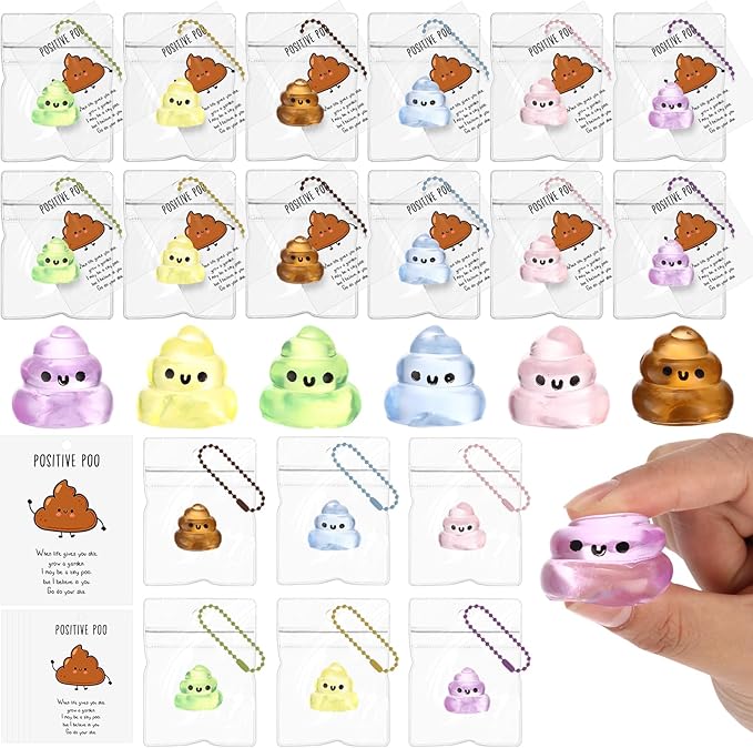 Wettarn 24 Sets Poop Gifts Inspirational Stress Balls with Support Card Positive Stress Relief Prank Colorful Poop Ball Appreciation Gifts for Teacher Employee Coworkers