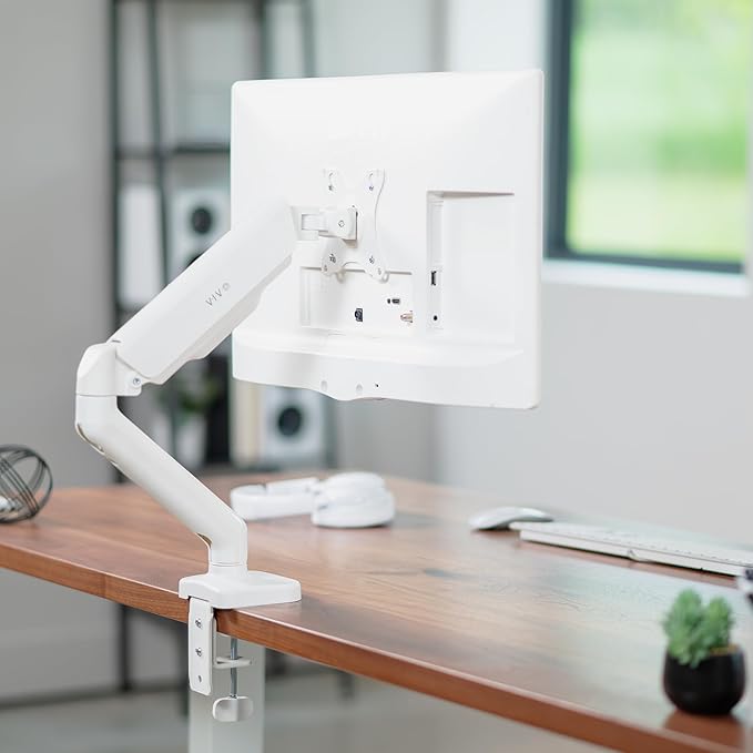 VIVO Single 17 to 32 inch Monitor Height Adjustable Counterbalance Mechanical Arm Desk Stand, Classic, Universal VESA Mount, White, STAND-V001OW