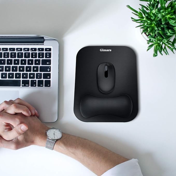 Gimars Mouse Pad with Wrist Rest, Large Smooth Superfine Fibre Memory Foam Ergonomic Mouse Pad, Comfortable Mousepad with Nonslip Base for Pain Relief, Laptop, Computer, Gaming, Office, 11 x 8.26''