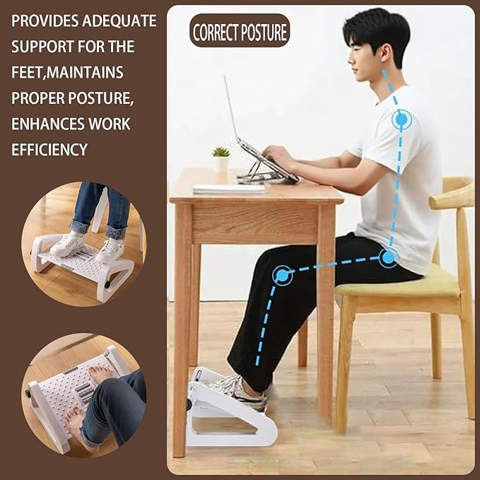 Under Desk Foot Rest for Office, Adjustable Ergonomic Accessories Portable Small Foot Stool Massager, Computer Foot Hammock Rest for High Gaming Chair Tall Footrest for Couch(White)