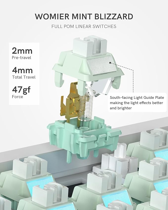 Womier SK65 Wireless Mechanical Gaming Keyboard with Knob, 60 Percent Aluminium Keyboard for PC, Bluetooth 5.0/2.4GHz/USB-C Wired, Hot Swappable Custom Lineaner Switch, RGB Backlit (Silver V2)