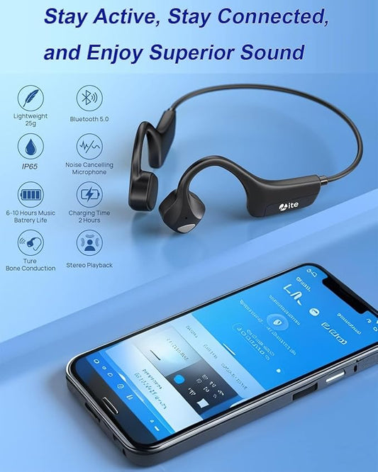 Bone Conduction Headphones Open-Ear Bluetooth 5.0, IP65 Waterproof Wireless Sport Headset with 8H Playtime, Secure Fit for Running/Cycling/Gym, HD Audio w/Mic (2025 Upgraded)