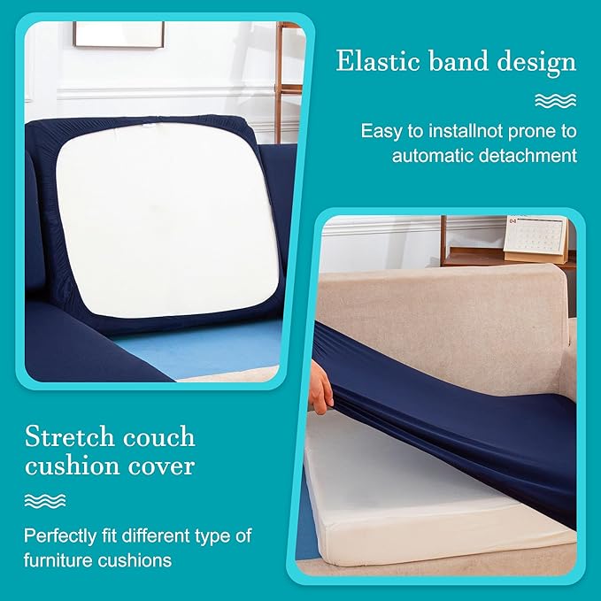 14Pcs Stretch Patio Cushion Covers,Outdoor Couch Covers Replacement,Outdoor Couch & Sofa Slipcovers,for Patio Furniture Cushion Covers,Washable Reusable Furniture Protector (Navy Blue,Cover Only)