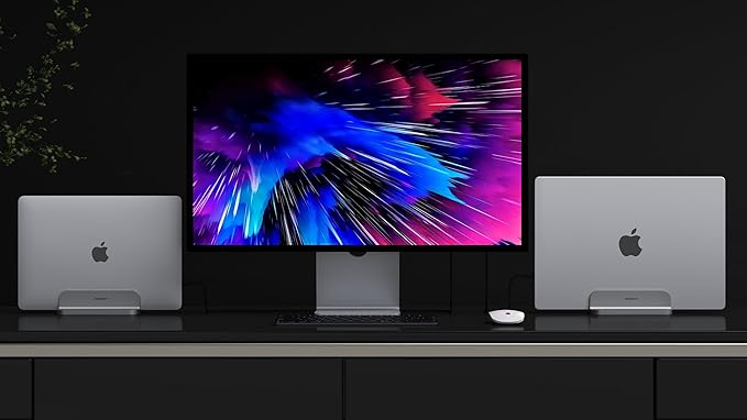 Aluminum Laptop Vertical Stand Organizer, Sturdy Laptop Computer Holder Desktop Stand Compatible with New Retina Apple MacBook Pro/Air, Mac mini and iPad Pro - Spacegrey