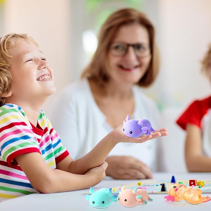 Meooeck 12 Pack Axolotl Stress Relief Toys Glitter Axolotl Starfish Stress Balls Fun Relaxing Squeeze Fidget Toys Relieve Anxiety Squeeze for Birthday Party Goodie Bag Stuffers(Classic)