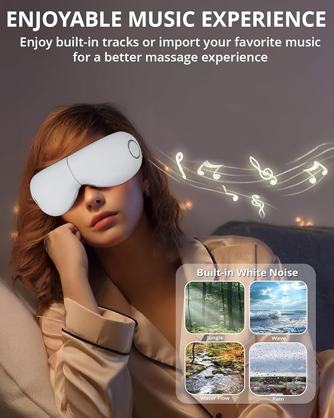iRest Eye Massager with Heat,Smart Eye Mask Massager with Compression & Vibration,Relax Music,Rechargeable,Migraine Massager for Improve Sleep,Relieve Eye Strain Dry Eye Dark Circles Eye Bags,White