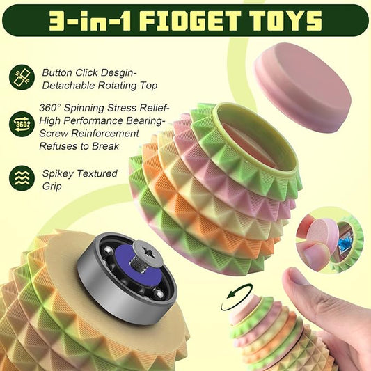 Little Ouchies Spiky Fidget Keychain, Pain Stim Sensory Toy for Adults | 3-in-1 Spinner, Clicker & Roller, Ergonomic Palm Grip, Stress & Anxiety Relief, Ideal for Friends & Family