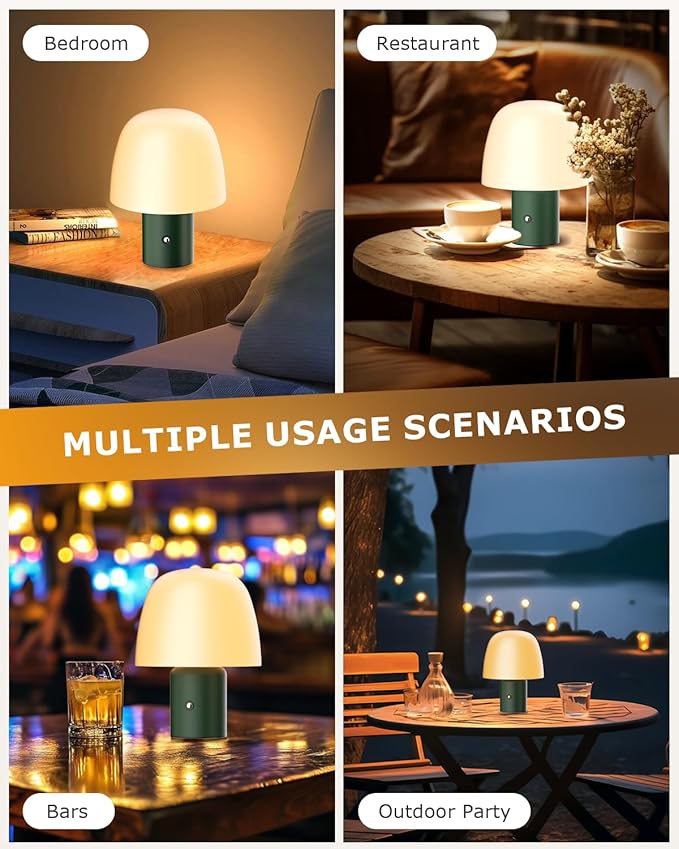 Portable LED Table Lamp, Cordless Desk Lamp Rechargeable, 3-Color Touch Stepless Dimming Night Light for Bedroom/Children's Room/Terrace/Dining Room/Cafe (Green)