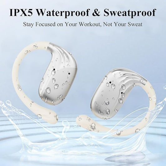 Open Ear Headphones,Ultra-Light 6.2g,Adjustable Ear Hooks,48H Playtime,BT 5.4 Wireless Open Ear Earbuds with IPX5 for Running,Office,Fitness,Workout (Creamy White)