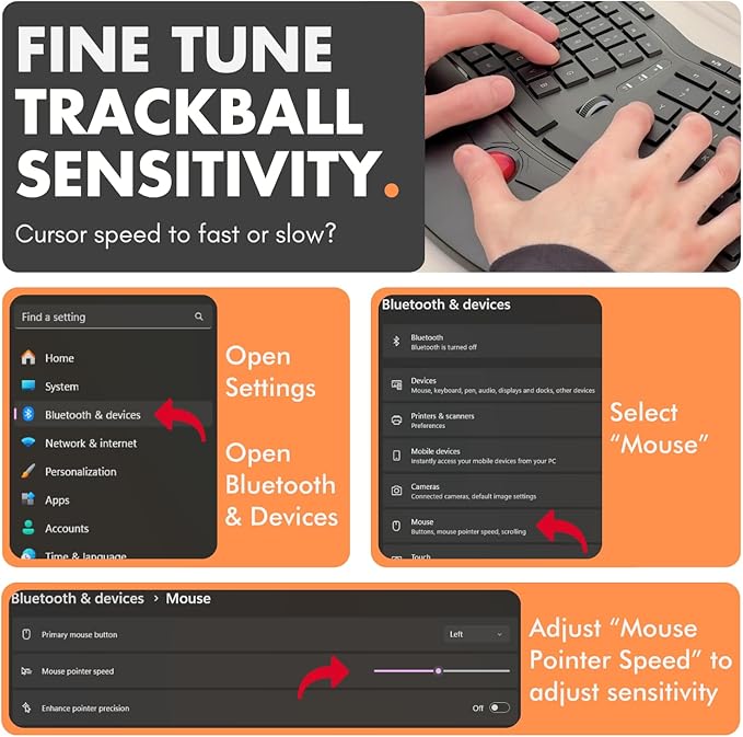 X9 Performance Ergonomic Wireless Keyboard with Trackball - Rechargeable, Backlit, Built in Mouse Buttons - 2.4G Split Keyboard Wireless for Windows PC and Chrome - All in One Typing Solution