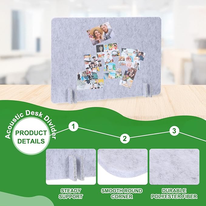 PATIKIL Desk Divider, 2 Set 24 x 16 Inch Acoustic Freestanding Desk Divider Desk Privacy Panel with 8 Pcs Support Feet for Library Office Workstation, Light Grey