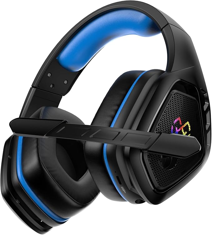 Wireless Gaming Headset for PC, Ps5, Ps4, 2.4 Ghz USB & Type-C Gaming Headphones with Microphone, 30H Battery Bluetooth Headphones for Switch, Laptop, Mobile, Mac (Black Blue)