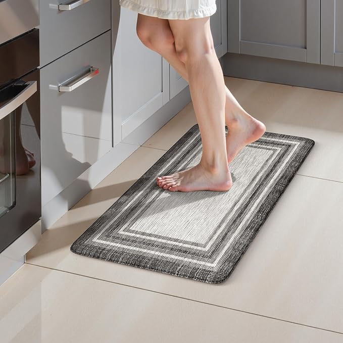 KIMODE Anti Fatigue Kitchen Mat, 17.3"x29" Cushioned Kitchen Rug, Non Slip Waterproof Kitchen Floor Mat, Farmhouse Comfort Standing Mat for Laundry, Office, Sink, Desk Grey
