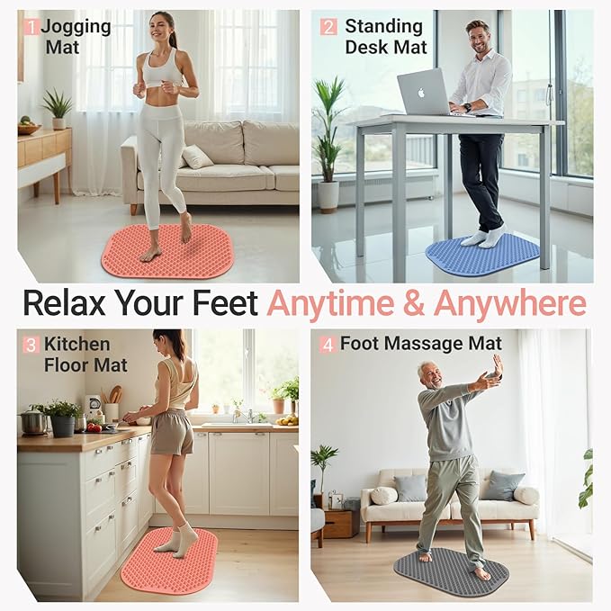 Upgrade Silicone Foot Massager Mat, Large Reflexology Mat for Feet Relaxation, Portable Foot Acupressure Mat with Dual-Side Usage, Foldable Standing Desk Mat for Pain, Fatigue Relief(Pink-L)