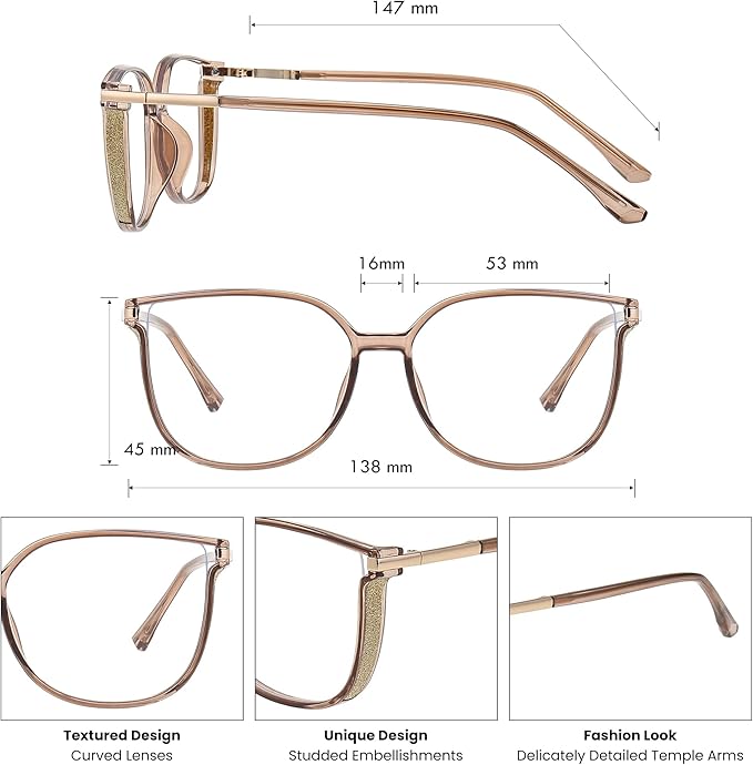 GUDVUE Oversized Blue Light Glasses, Computer Reading/Gaming/Phones Glasses, Anti Glare/UV400/Eye Strain, Large Square Frame