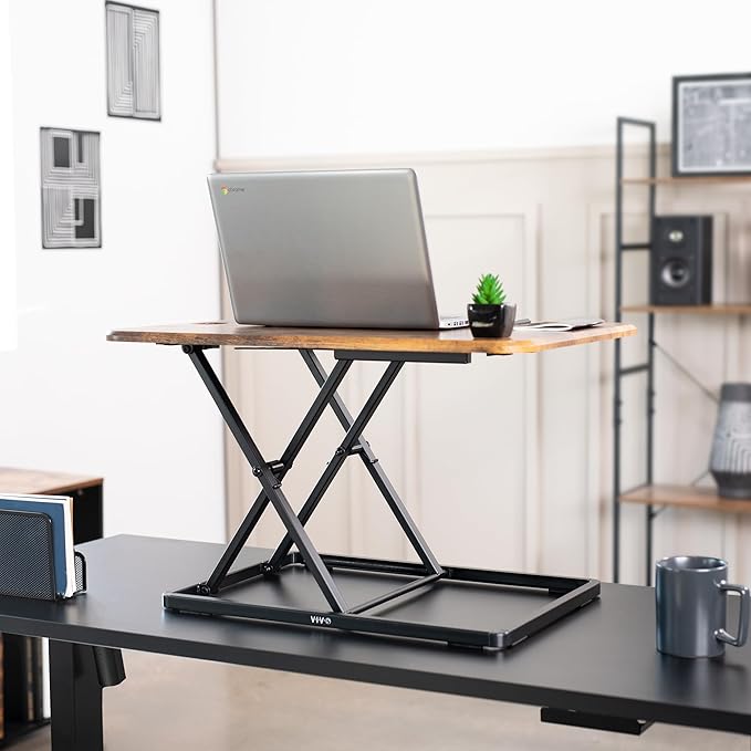 VIVO Ultra-Slim Single Top Height Adjustable Standing Desk Riser, Compact Sit Stand Desktop Converter for Monitor or Laptop, Rustic Vintage Brown, DESK-V001JN